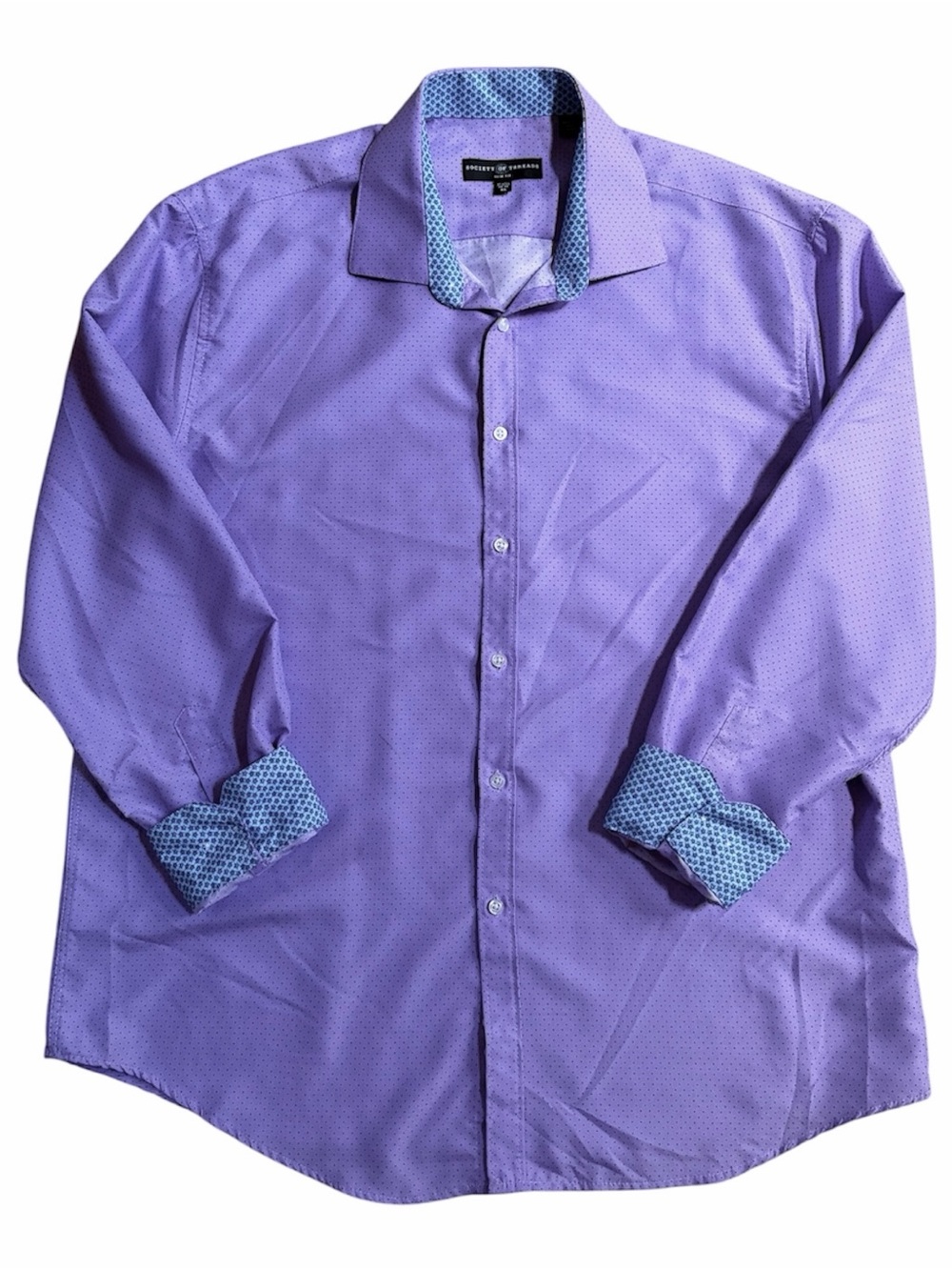 Society Of Threads Slim Fit Lilac XL Men Button Down Long Sleeve Shirt Flip Cuff